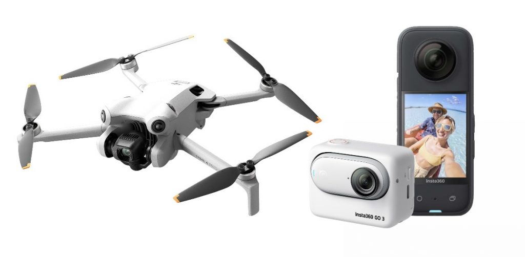 DJI Drohne und Insta360 Actioncams freigestellt